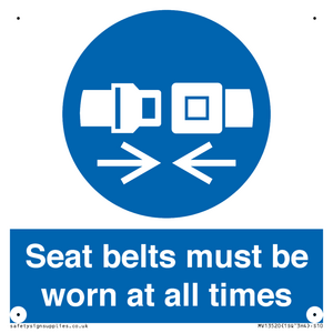 Seat belts must be worn at all times